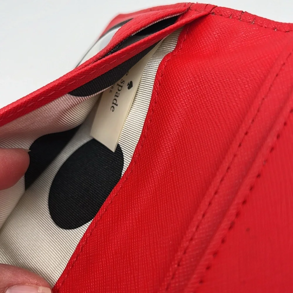 Kate Spade‎ Safiano Leather Slim Clutch Bifold Color Block Wallet Red Cream